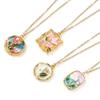 1Piece Retro Necklace 18K Real Gold Plated 304 Stainless Steel & Acrylic Link Cable Chain Painting Enamel Pendant For Women Gift