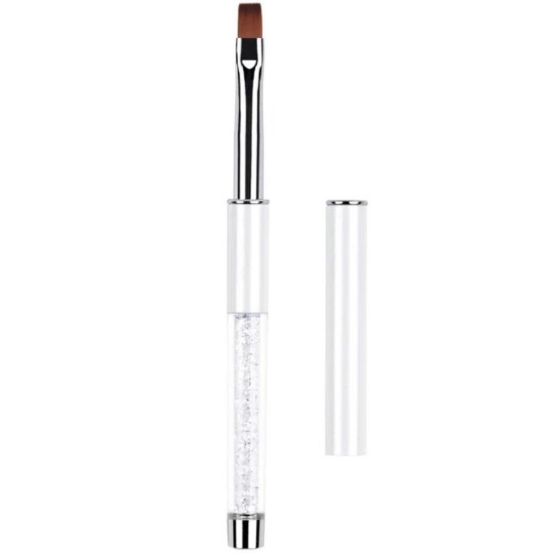 Glitter Handle Nail Art Brush With Protective Cap Flat Round Head Gel Painting Pen For Salon Diy Manicure Design Tools