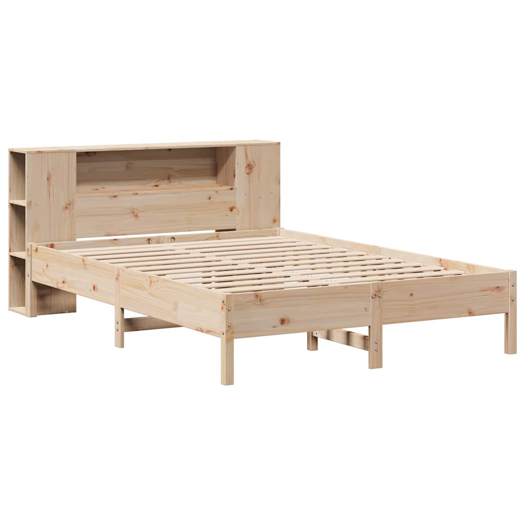 Solid Wood Bed with Shelf Without Mattress 135x190 cm Pine