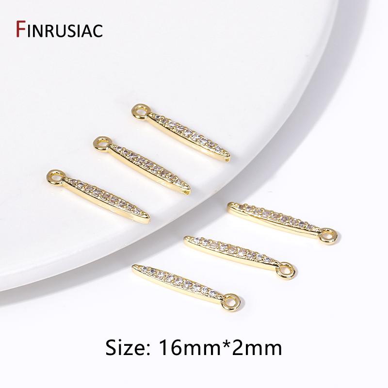 

14K Gold Plated Brass Inlaid Zircon Long Strip Charms For Earring Making Supplies High Quality Jewelry Accessories 2 pieces