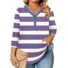 3/4 Length Sleeve Womens Tops Plus Size Button Down V Neck Shirts Blouses Casual Print Loose