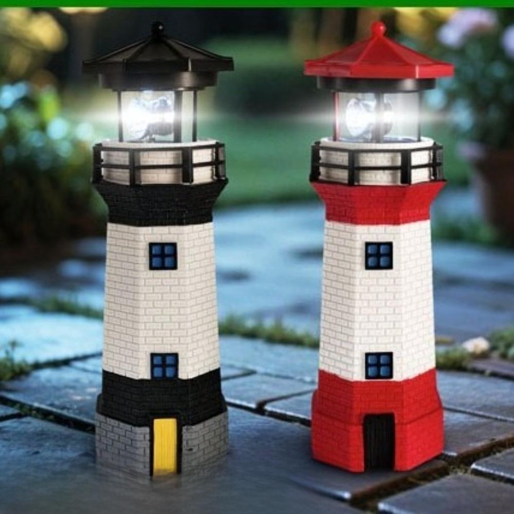Harz LED Leuchtturm Lampe Drehbarer Strahl Laterne Leuchtturm Terrasse Wegbeleuchtung