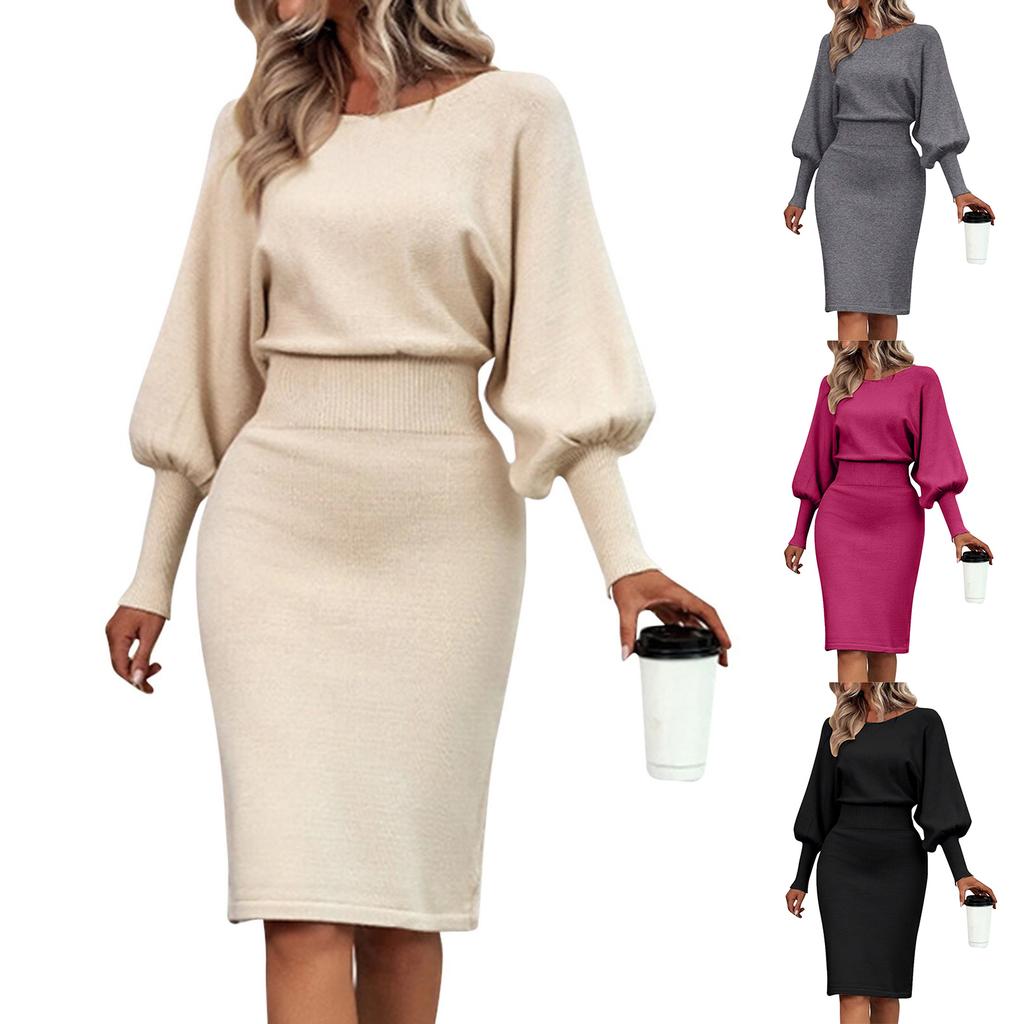 Women's Fall And Winter Fashion Sexy Slim Waisted Package Hip Dating Long Sleeve Dresses