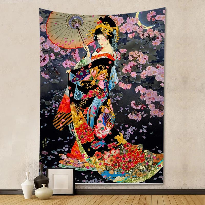 Wandteppich, Ukiyo-e, Damen-Hintergrund, japanischer Digitaldruck, dekorativer Hängestoff, Wanddekoration