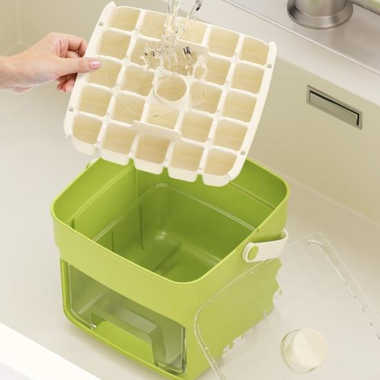 Press-Release Ice Cube Tray with Storage Bin & Ice Shovel Large Capacity Ice Mold for Freezer Leak-Proof Stackable BPA-Free Ice Maker for Home Party