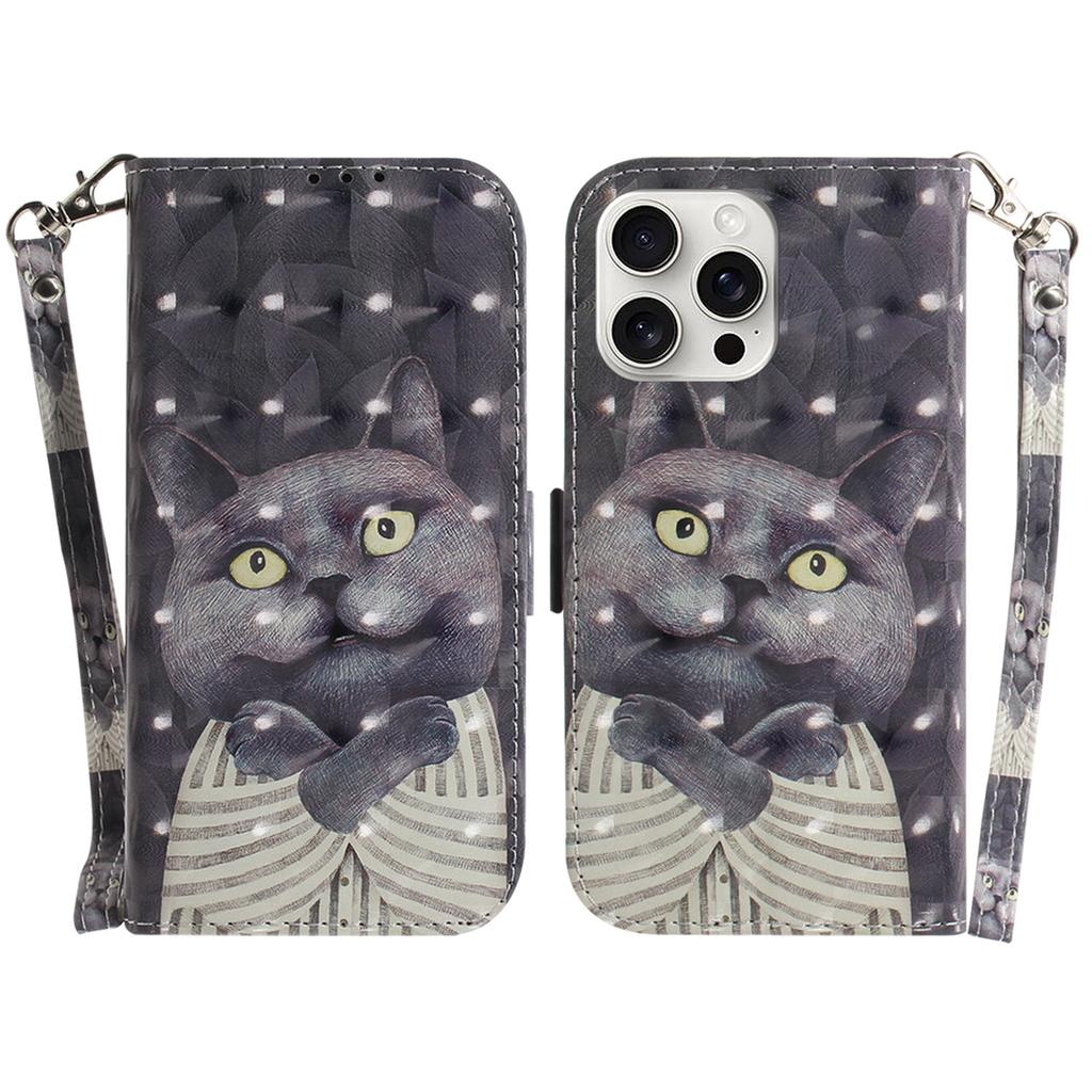 For iPhone 16 Pro Wallet Case 3D Pattern Print Leather Phone Cover