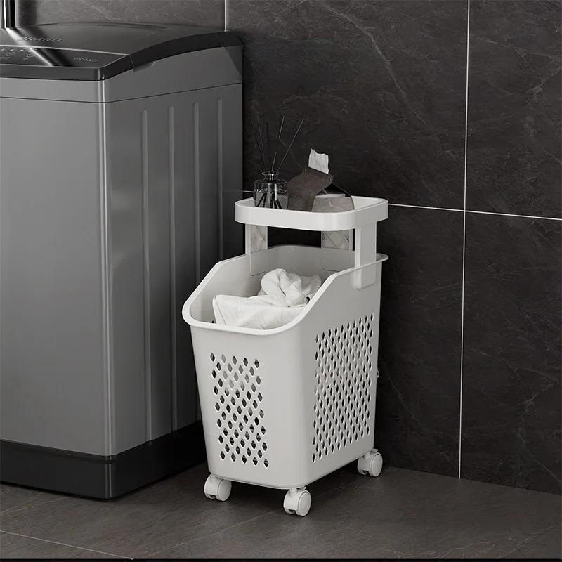 Laundry Basket with Wheels Multi-Tier Dirty Clothes Hamper Laundry Trolley Bathroom Organizer Toilet Rolling Storage Rack