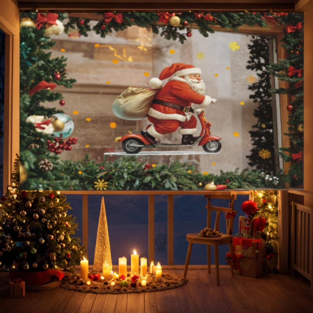 Merry Christmas Background Santa Claus With Car Motorcycle Sending Gifts Flag Banner Indoor Outdoor Party Christmas Decoration