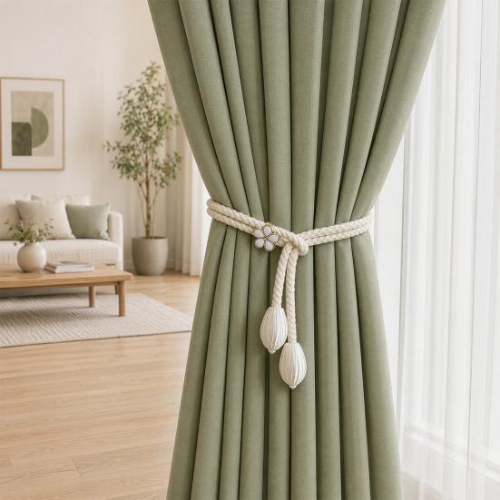 2Pcs Adjustable Curtain Tiebacks, Curtain Ties with Flower Slides, Cute Charms, Boho Curtain Holder Ropes for Home Bedroom Curtains Patio Drapes