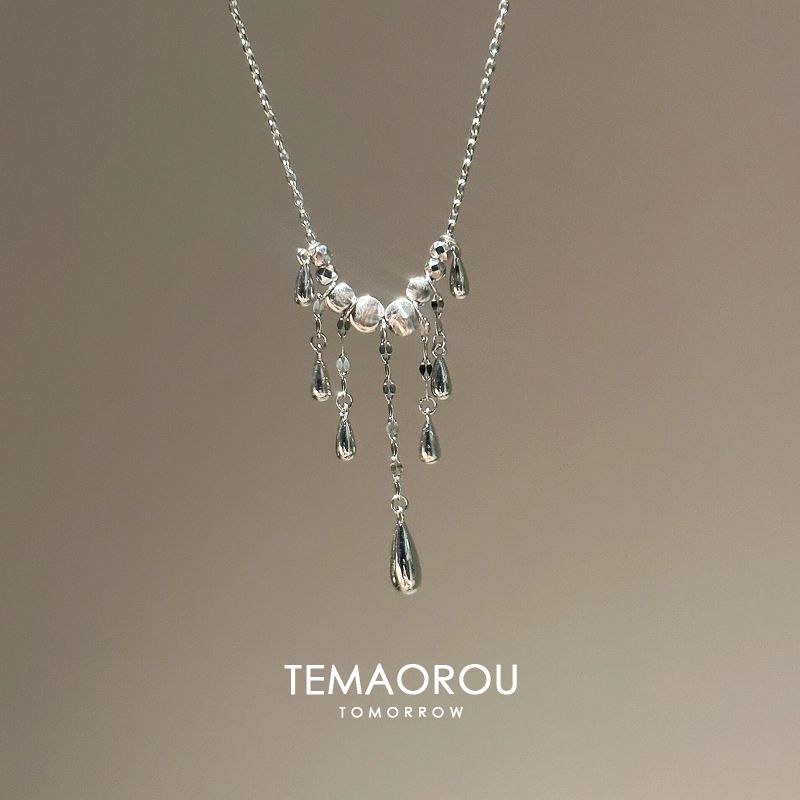 

Streamer Waterfall | Titanium Steel No Fading Water Drop Tassel Pendant Necklace Female Accessible Luxury Fancy Clavicle Chain Ornament Silver tassel water drop pendant necklace single