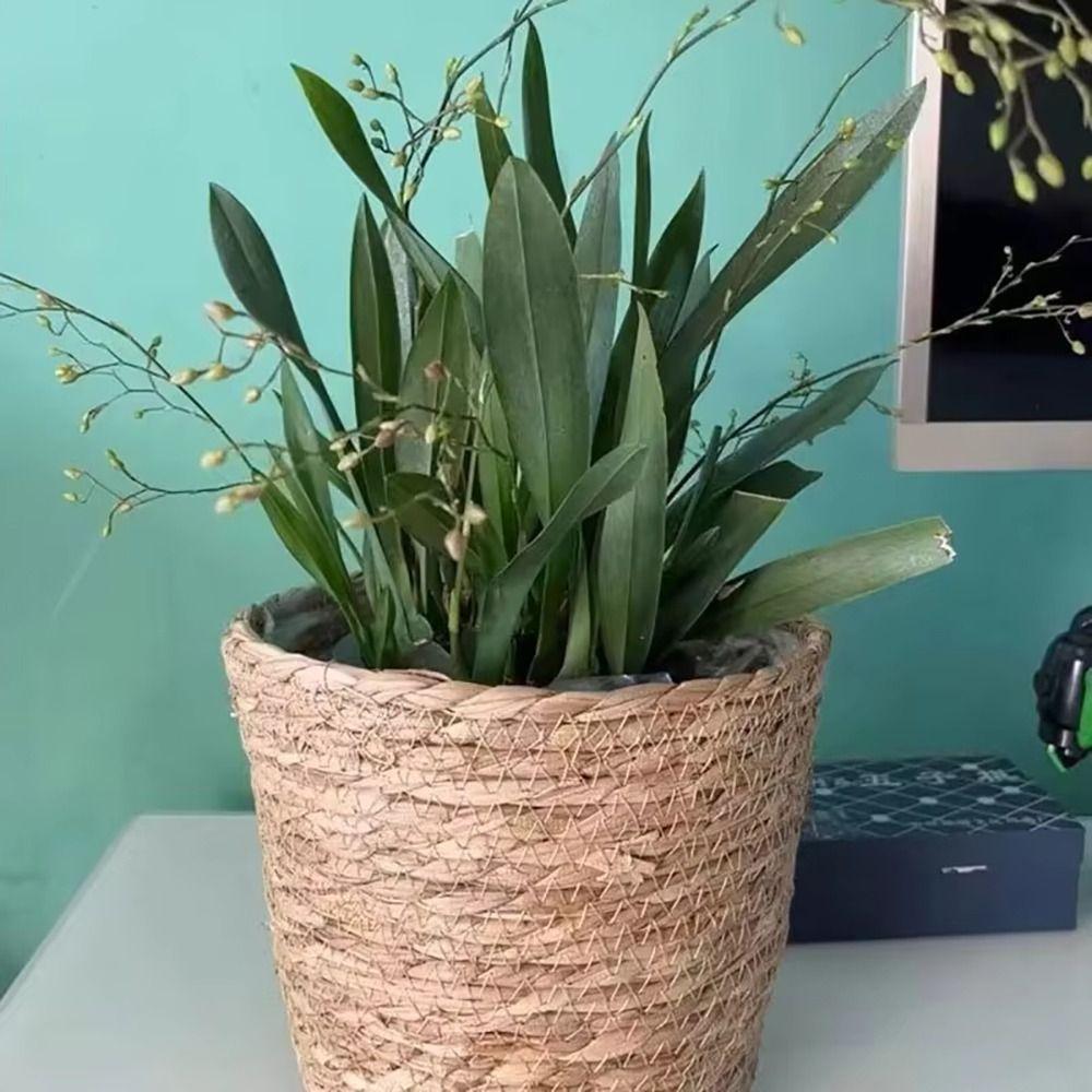 1Pcs Rattan Straw Grass Woven Flowerpot For Garden Terraces Woven Plant Flower Basket