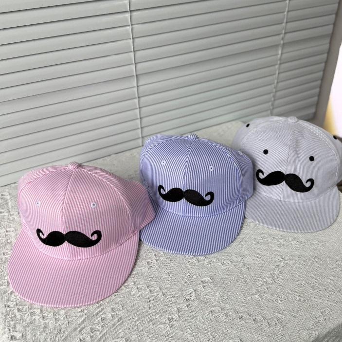 Fashion Korean version striped mustache flat edge baseball cap men and women four seasons street hip hop board hat American cap flat brim