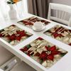 4pcs/ 8pcs Poinsettia Print Placemats, Polyester Linen Table Mats, Rectangular Washable Kitchen Dining Decor, Machine Washable - Xmas Holiday Deco