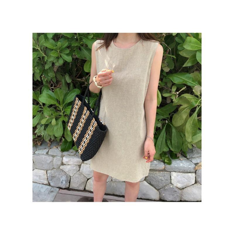 Summer new fashion high-waist sleeveless zipper multicolor basic ladies pocket dress