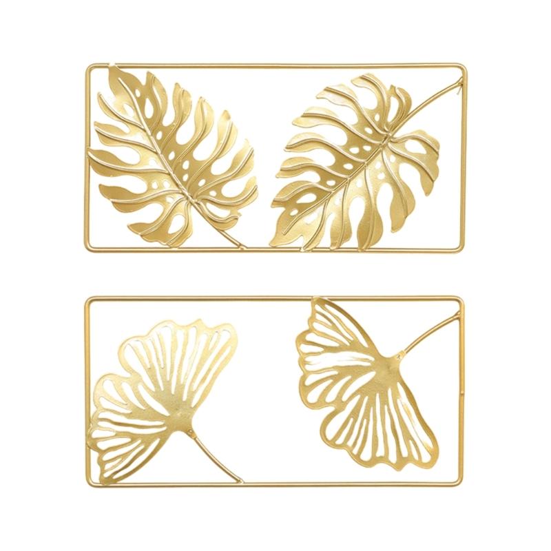 2Pcs Modern Scandinavian Wall Art Metal Monstera Leaf Decoration Wall Hanging For Home Office Indoor Wall Decors