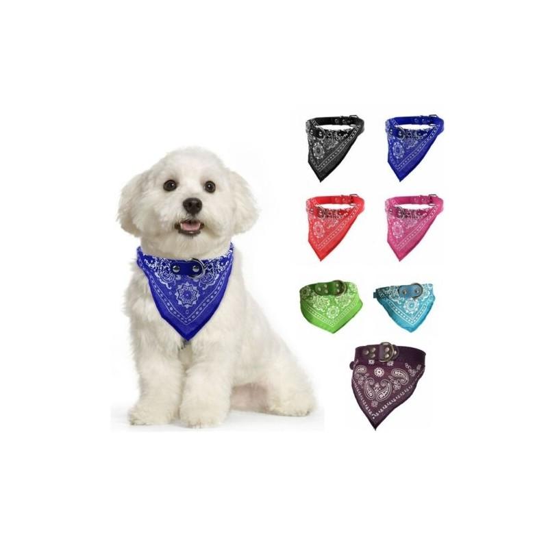 Dog Adjustable Pet Puppy Cat Neck Scarf Bandana With Leather Collar Neckerchief
