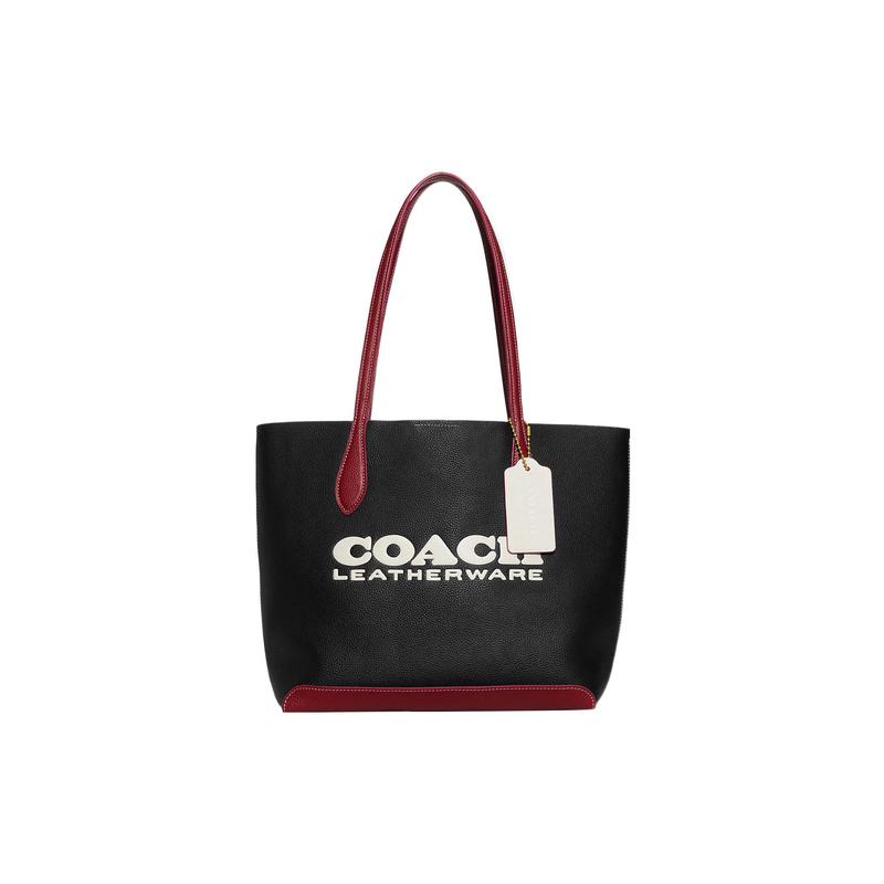 

COACH Kia 30 color block snap closure logo print pebbled leather tote bag tote bag shopping bag hand shoulder bag large size women s black чорний