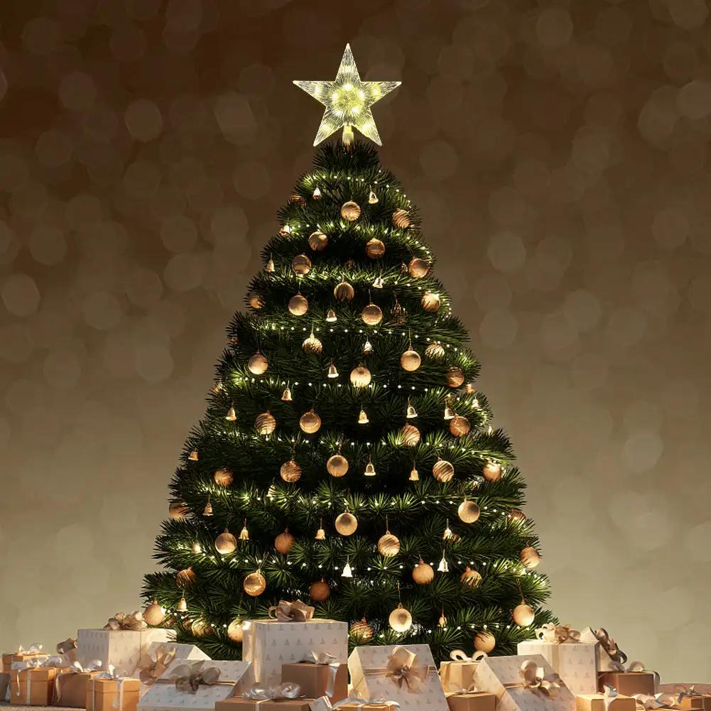 Glowing Christmas Tree Topper Xmas Tree Transparent Star with LED Light Tree Decorations for Home Xmas Ornaments Navidad Props