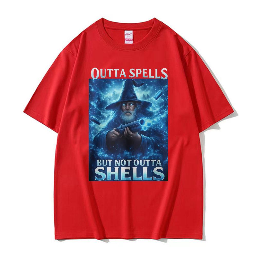 Outta Spells But Not Outta Shells Ironic Wizard Funny Fantasy Meme T Shirts Men Women Summer Tops Casual 100 Cotton Streetwear M