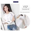 QICED Summer Fashion Hollow Lace Round Neck Bat Sleeve Short Sleeve T-shirt Women