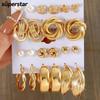 2023 New designedLuxury Pearl Gold Stud Earring Set for Women Butterfly Heart Twist Dropped Oil Geometry Hoop Earings Accessories Jewelry