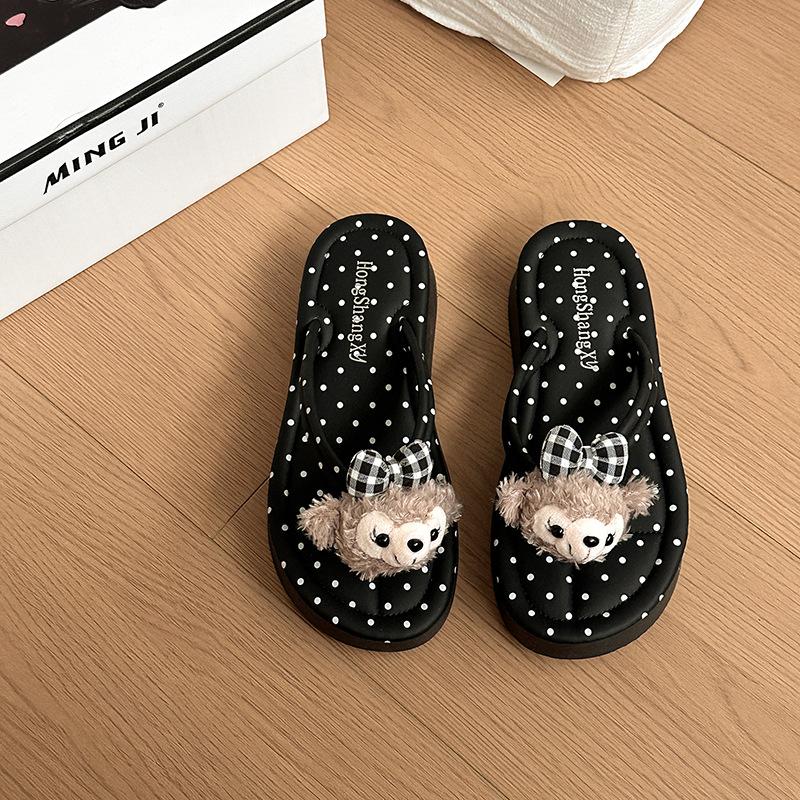 Cute cartoon Shirley Mei flip-flops women's summer new wear fashionable versatile non-slip pinch foot flat bottom sandals tide