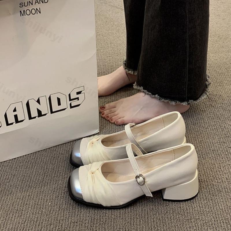 Women High Heels 2025 Summer New Round Toe Buckle Strap Height Increase Mary Jane Shoes Comfortable Elegant Party Pumps