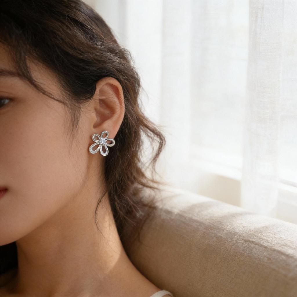 Luxury Floral Stud Earrings: Women's Three-Dimensional s925 Silver Needle, Full Diamond Accent, Versatile for Autumn & Winter Seasons