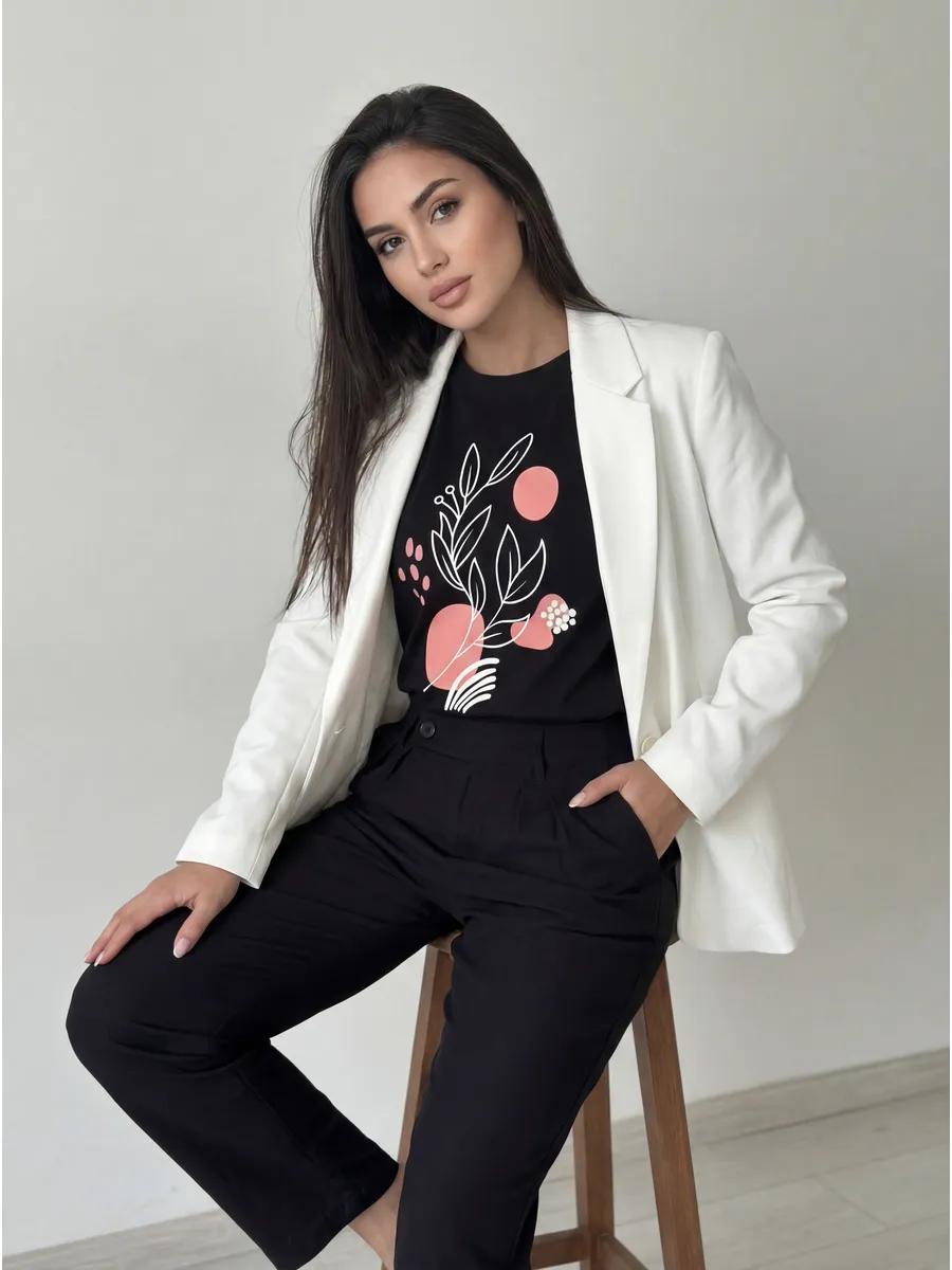 Oversized Thick T-shirt with flower geometry print S