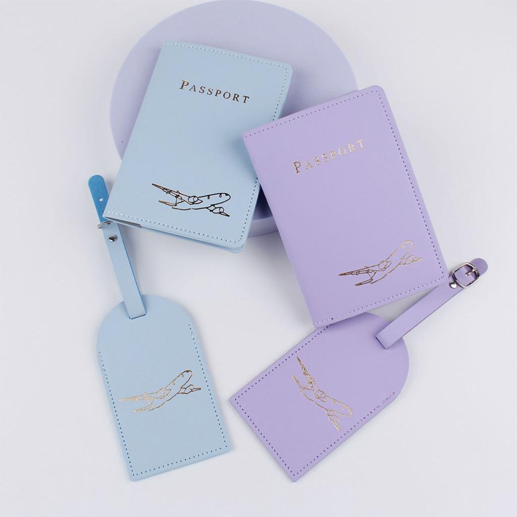 4pcs Lover Couple Passport Cover Holder Luggage Tag Hot Stamping Airplane for Women Men Travel Fashion Weddings Gift
