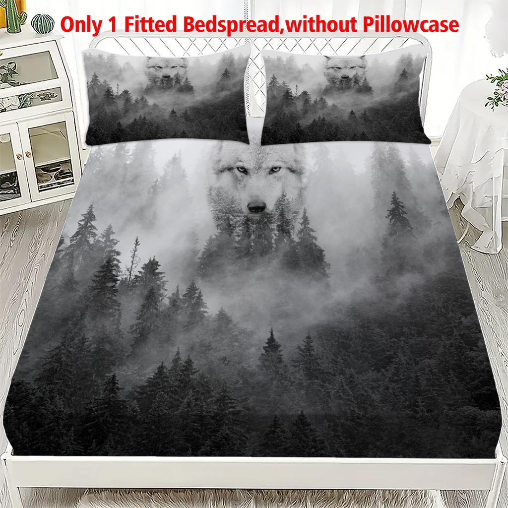 1pc Forest Wolf Fitted Sheet 100% Polyester Durable Bed Sheet NO Pillowcases for Home Bedroom Decor Boys Birthday Gifts