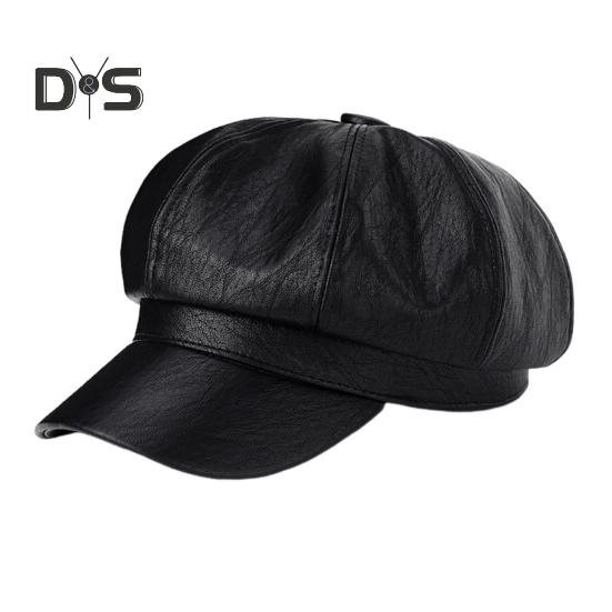 

Женский берет в винтажном стиле, однотонный, из искусственной кожи, восьмиугольная шляпа в британском стиле с короткими полями, шляпа художника, кепка для вечеринок и шопинга, кепка газетчика чёрный