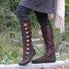 Herbst und Winter neue europäische und amerikanische Stil niedriger quadratischer Absatz seitlicher Reißverschluss großer Knopf Metall dekorative Stiefel