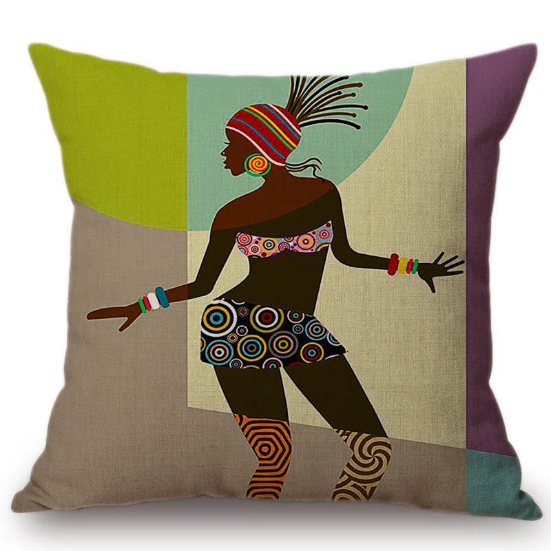 2018 Cartoon Fashion African Lady Sofa Decorative Pillows Cases Africa Symbols Modern Decoration Art Cotton Linen Cushion Cover