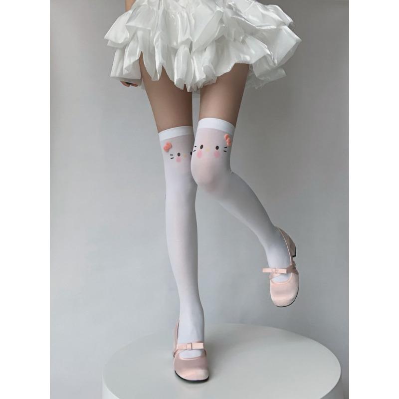 Podkolanówki Damskie Pończochy Bielizna Ultracienkie Przezroczyste Podkolanówki do Uda Seksowna Koronka Kokarda Długie Skarpety Podkolanówki