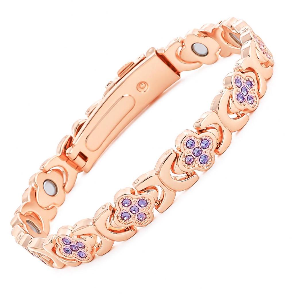Eco-friendly European & American Fashion Detachable Magnetic Stone Bracelet with Diamond Inlays; Adjustable Women's Alloy Bangle.
