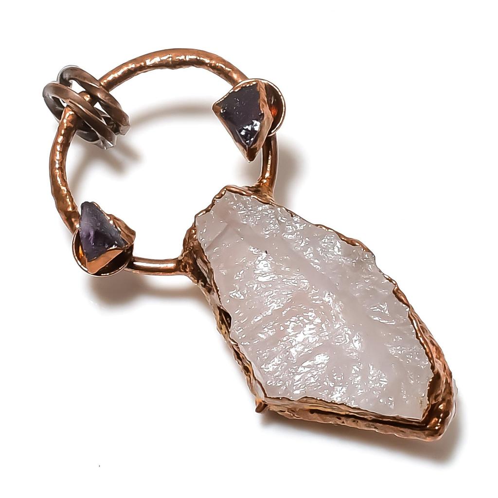 Rosenquarz Schmuck, Kupfer Elektrogeformter Anhänger Handgefertigter Edelsteinschmuck, Geschenke für Ehefrau Brandneuer Anhänger