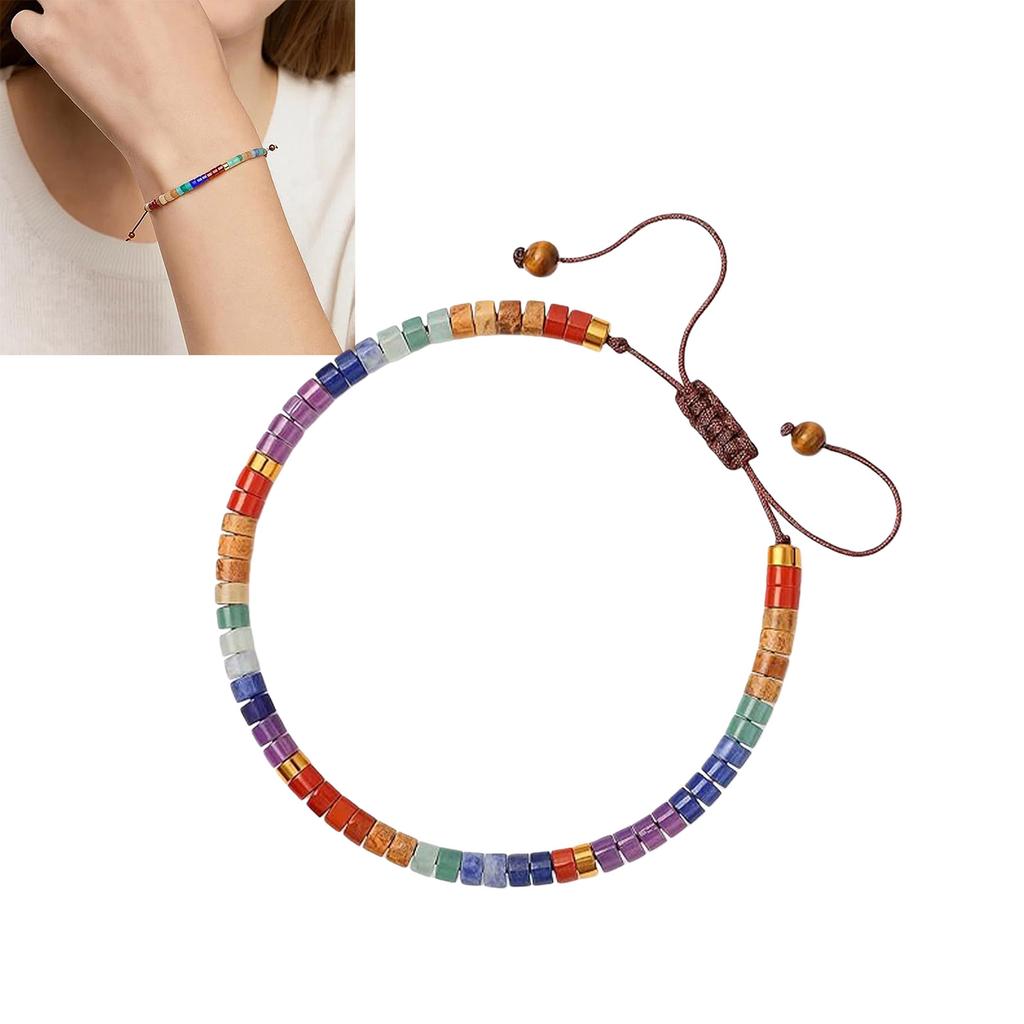 Inspirational Natural Crystal Bracelet with Colorful Beads and Elastic Woven Band Comfortable Inspirational Gift