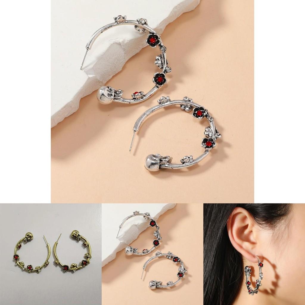 Skull Waterdiamond Gothic Earrings For Women With Vintage Animal Design Pattern