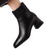 Temperament Short Boots Women's Autumn and Winter New Versatile Square Head High Heels Fleece Thick Heel Flying Woven Leather Shoes