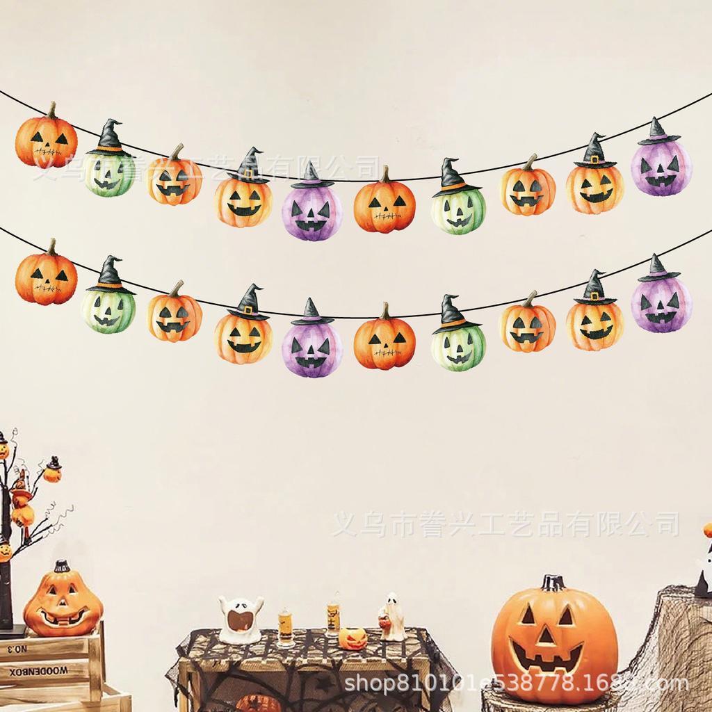 Halloween Flagga Festdekoration Dödskalle Spöke Väggdekoration Feststämning Arrangemang Banner Latte Blomma