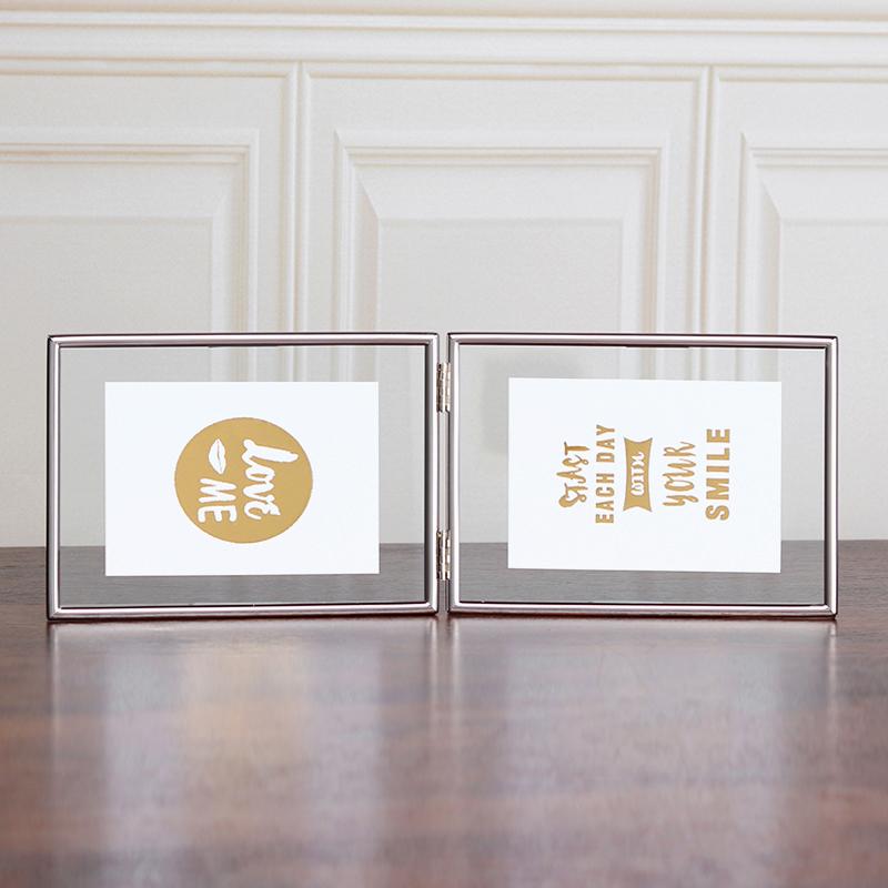 Foldable 3/2 Panel Gold Plated Photo Frame, Double Sided Clear Glass Desktop Display Stand, Photo Frame for 5/6/7/8 Inch Photos