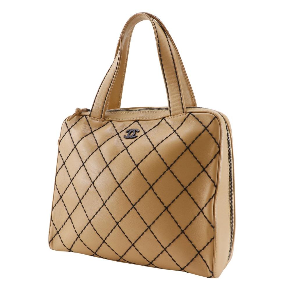 Chanel Wild Stitch Tote Bag A14693 Beige Calfskin Women Used