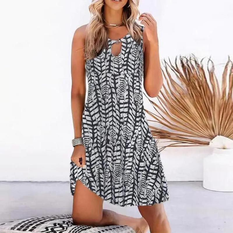 JPNTKY Fashion Summer Spring Sleeveless V-Neck Casual Dresses S
