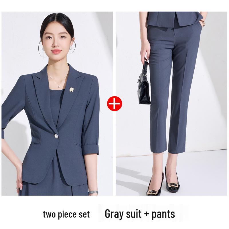 Autumn 2025 Women's Two-Piece Suit: Seven-Sleeve Blazer & Skirt or Dress Set