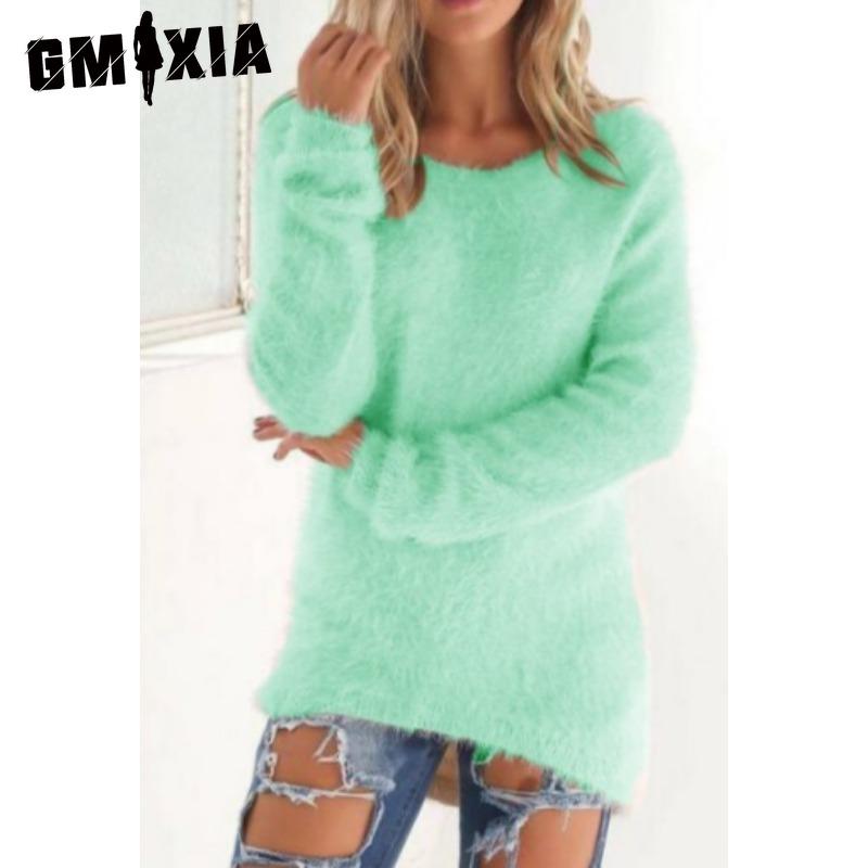 GMXIA Women's Fashion Casual Solid Color Print Autumn Winter Long Sleeve O-Neck Loose Sweaters