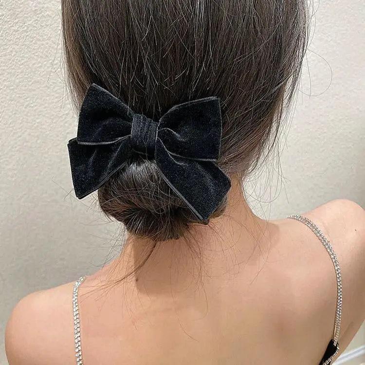 Velvet Double-Layer Bow Hair Clip - Korean Style.