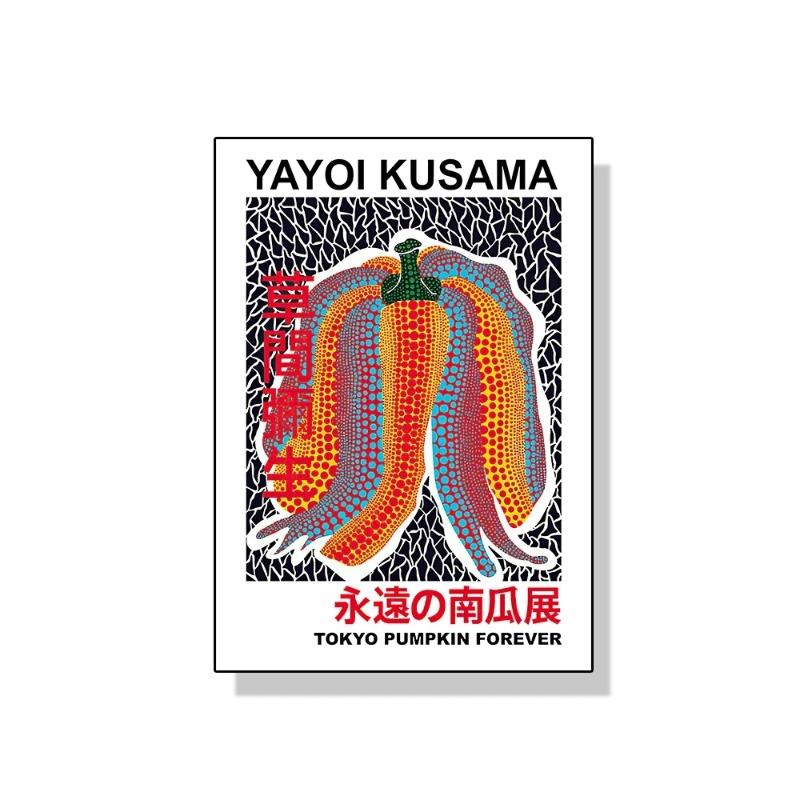 Yayoi Kusama Kunstausstellung Kürbisblume Wandkunst Poster Drucke Abstrakte Leinwandmalerei Bild für Modernes Zimmer Wohnkultur
