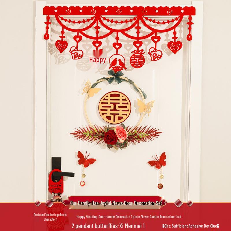 Gold Wedding Room Door Decoration Set with Xi Character Stickers