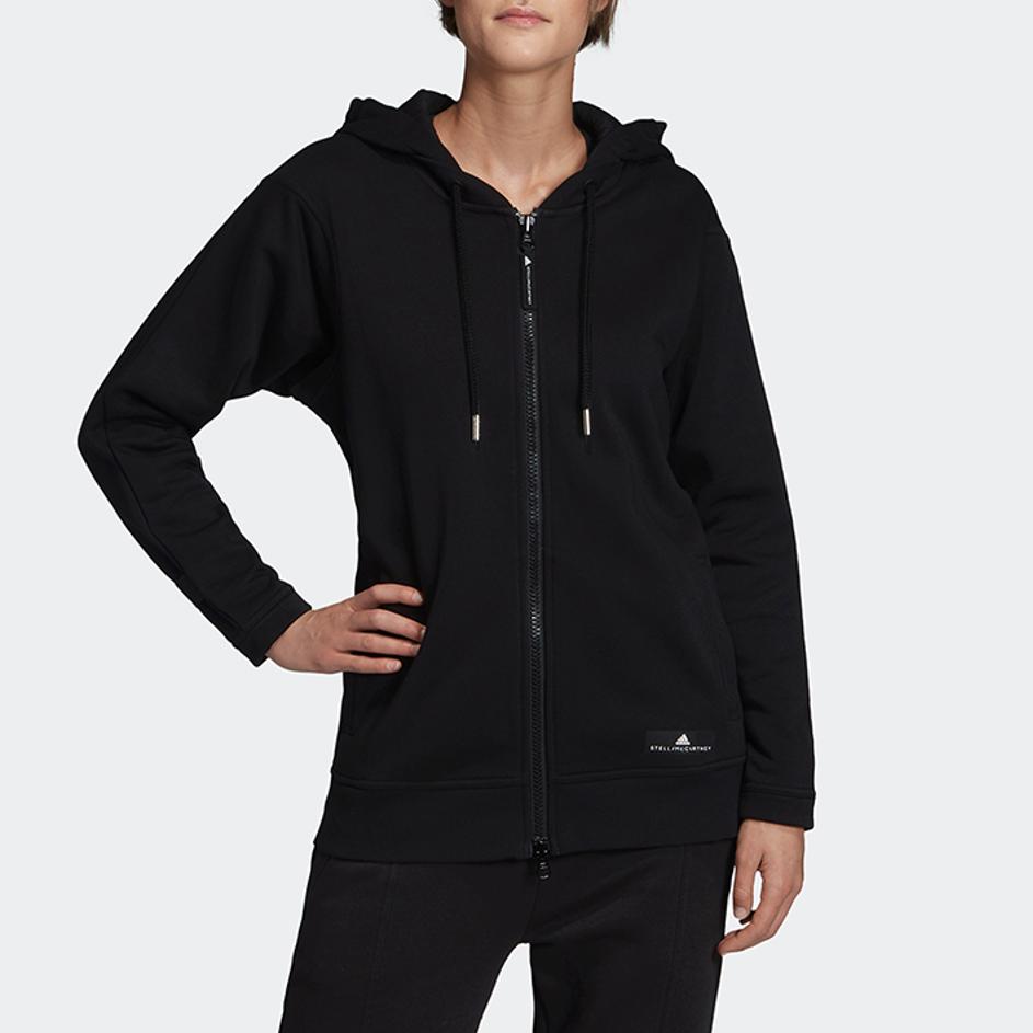 Adidas Stella McCartney Kolaborace Ess Mikina Pohodlná Sportovní Bunda s Kapucí Dámská Bunda Černá EA2543